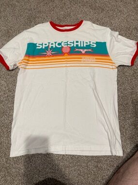DisneyMarvel GOTG Spaceships Graphic Ringer Tee in White with Teal & Orange